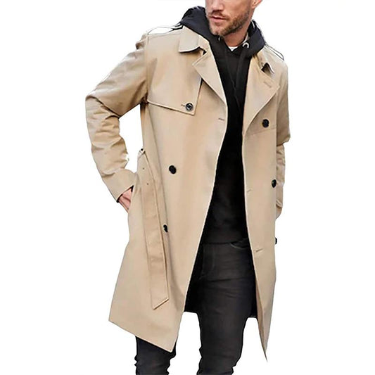 Abrigo largo hombre trench doble botonadura cómodo y versátil