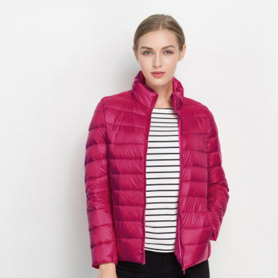 Chaqueta acolchada de manga larga para mujer, cálida, ligera e impermeable, ideal para el invierno.