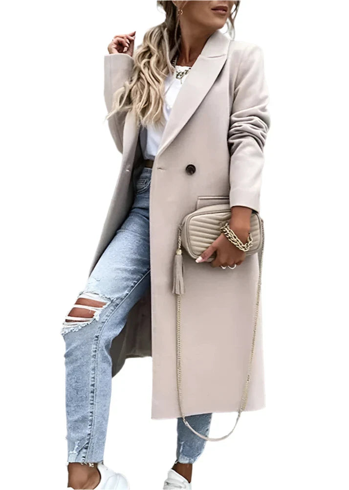 Chaqueta de invierno cálida para mujer: chaqueta larga de lana clásica y elegante