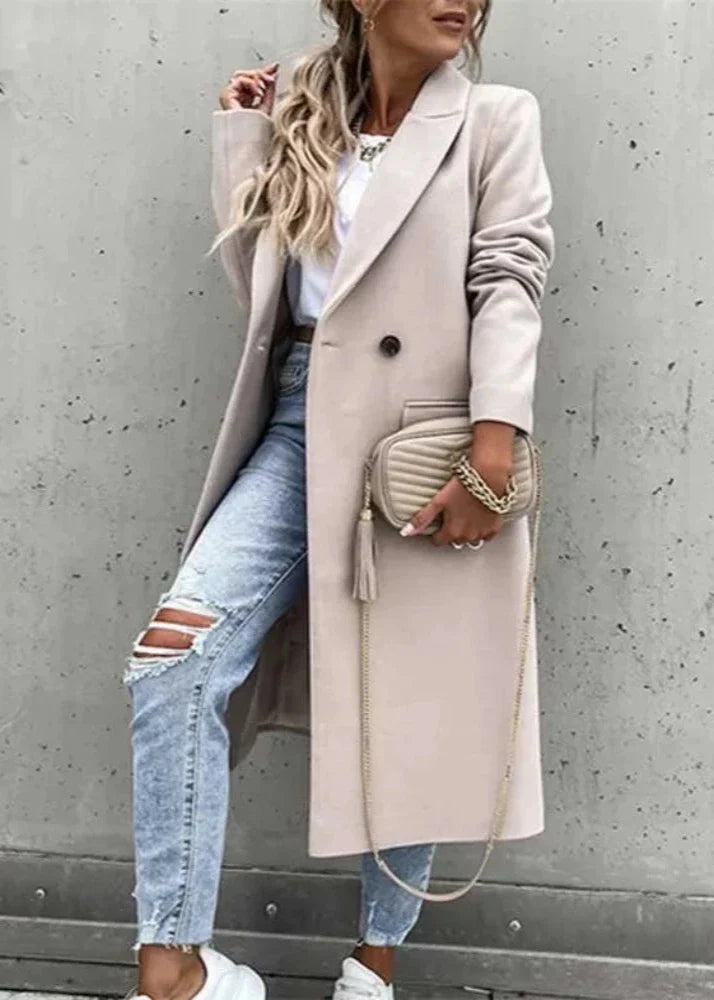 Chaqueta de invierno cálida para mujer: chaqueta larga de lana clásica y elegante