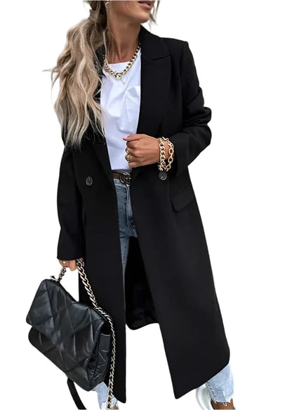 Chaqueta de invierno cálida para mujer: chaqueta larga de lana clásica y elegante