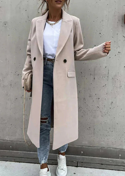 Chaqueta de invierno cálida para mujer: chaqueta larga de lana clásica y elegante