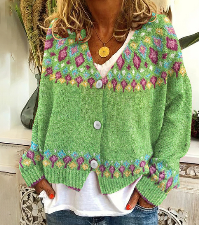 Chaqueta de punto escandinava para mujer: cálido diseño noruego en gris y verde