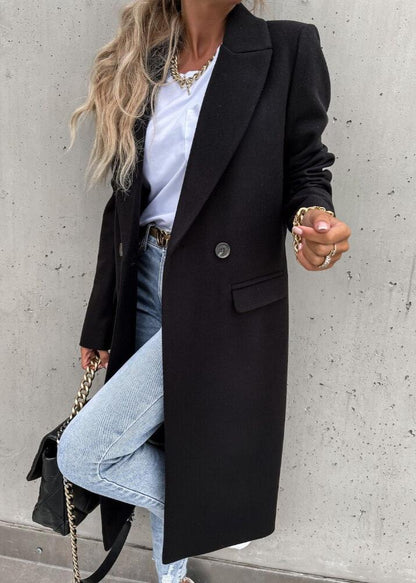 Chaqueta de invierno cálida para mujer: chaqueta larga de lana clásica y elegante