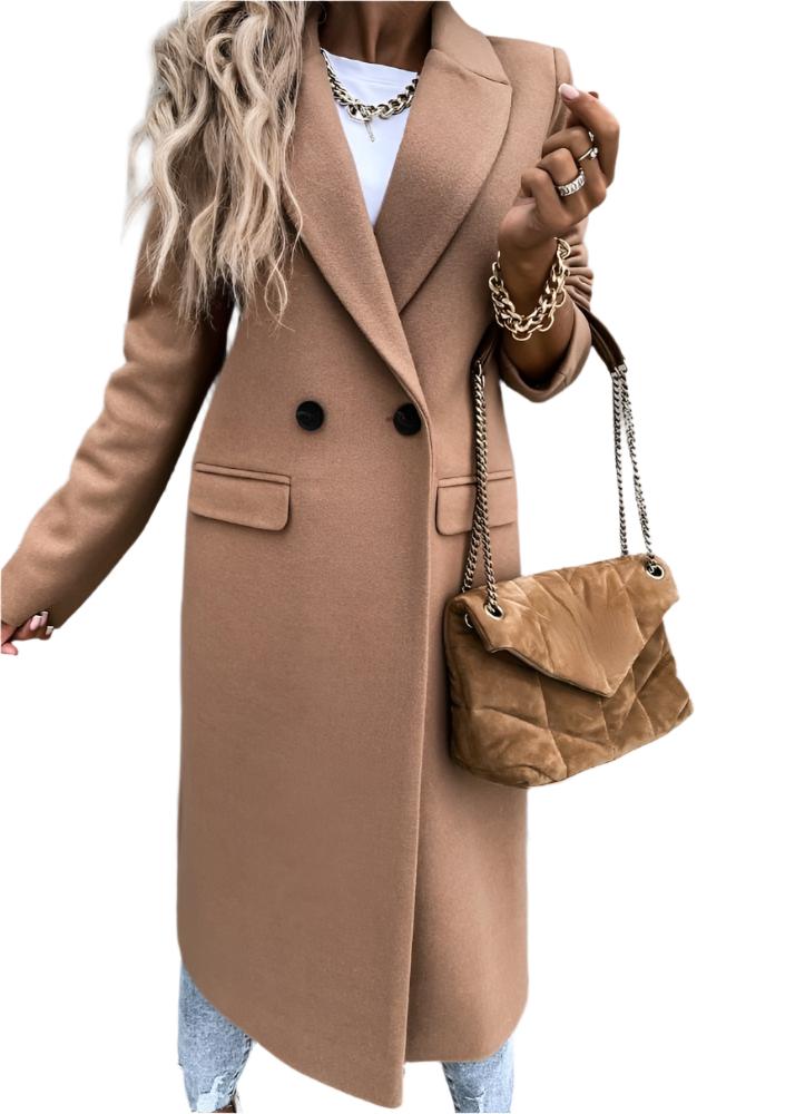 Chaqueta de invierno cálida para mujer: chaqueta larga de lana clásica y elegante