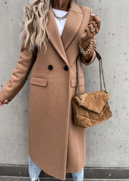 Chaqueta de invierno cálida para mujer: chaqueta larga de lana clásica y elegante