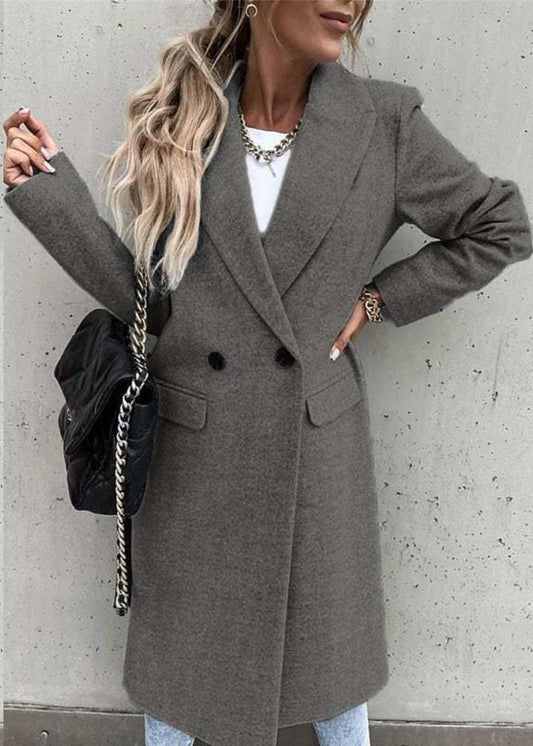 Chaqueta de invierno cálida para mujer: chaqueta larga de lana clásica y elegante