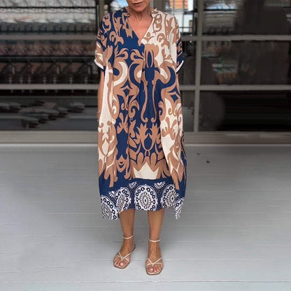 Amirah | Vestido midi estampado con cuello de pico y holgado