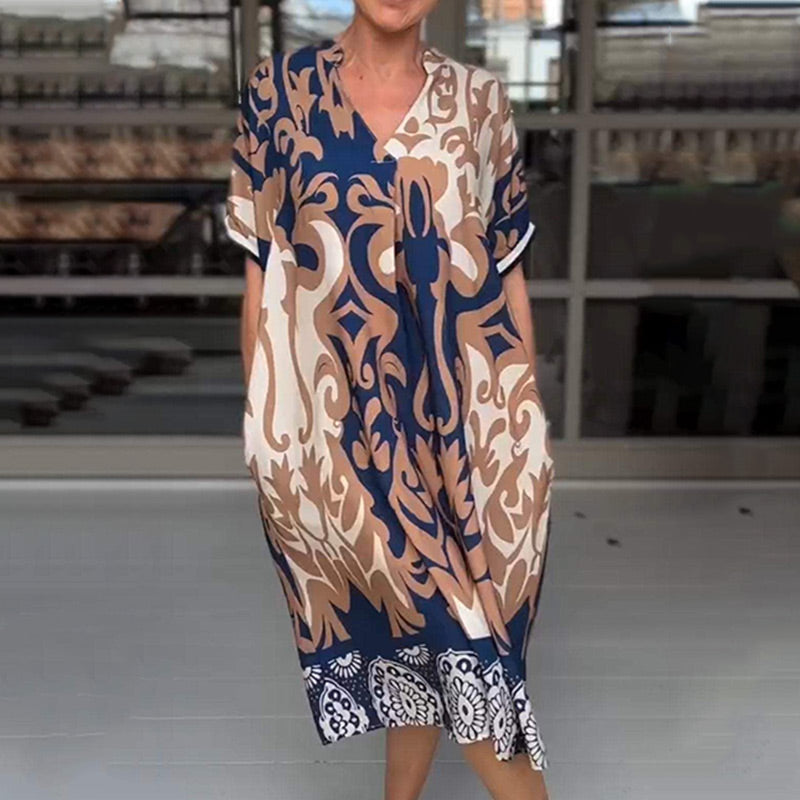 Amirah | Vestido midi estampado con cuello de pico y holgado