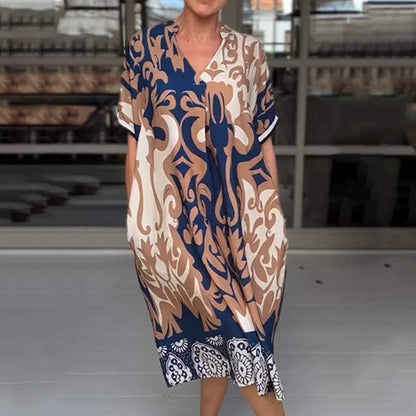 Amirah | Vestido midi estampado con cuello de pico y holgado