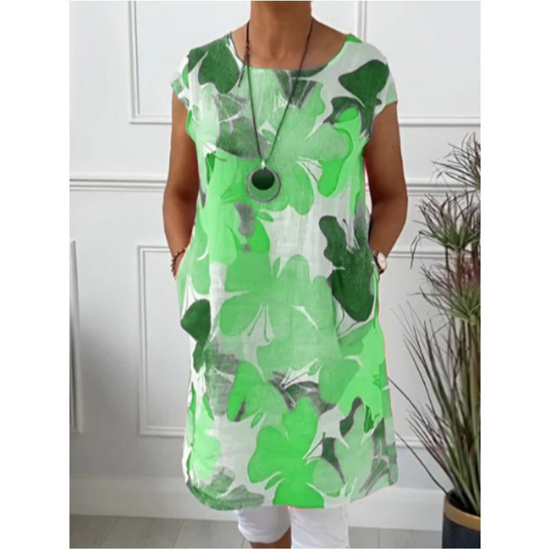 Vestido femenino con flores y bolsillos, look fresco y chic