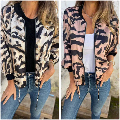 Chaqueta Mujer – Bomber con Cremallera, Estilo Animal Print y Urbano