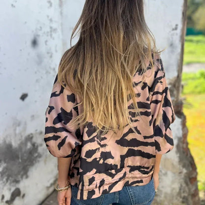 Chaqueta Mujer – Bomber con Cremallera, Estilo Animal Print y Urbano