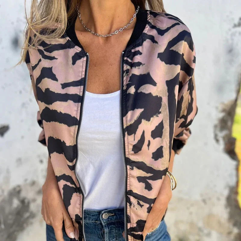Chaqueta Mujer – Bomber con Cremallera, Estilo Animal Print y Urbano