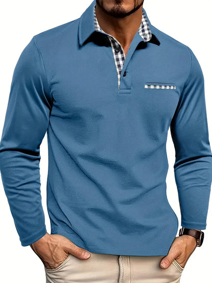 Polo de hombre con mangas largas y cuello en contraste