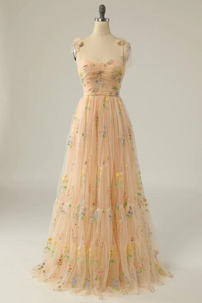 Vestido Largo Mujer – Tul Romántico y Flores Bordadas para Eventos