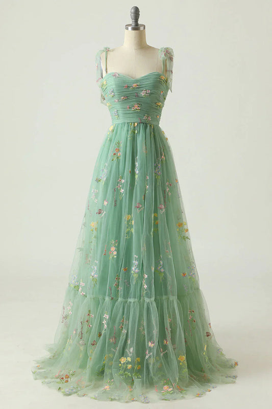 Vestido Largo Mujer – Tul Romántico y Flores Bordadas para Eventos
