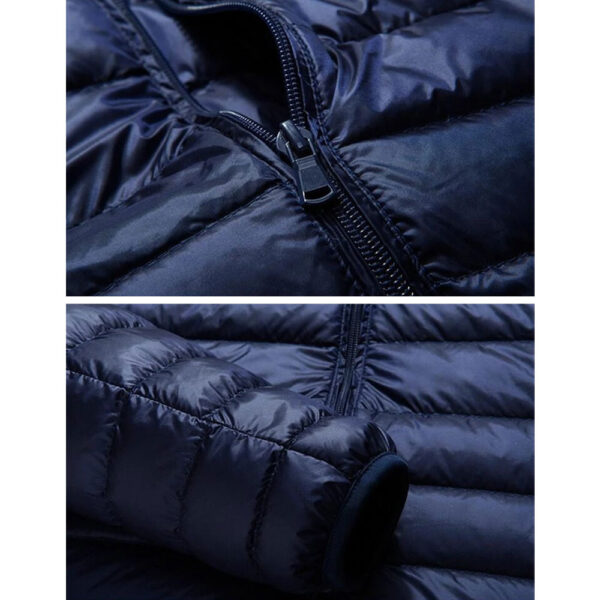 Chaqueta de plumón ultraligera para hombre: cálida, transpirable y azul oscuro.
