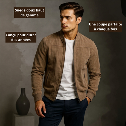 Chaqueta de cuero gamuzado para hombre, cómoda y sofisticada