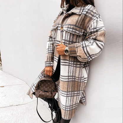 Chaqueta camisa mujer larga a cuadros elegante y cómoda otoño
